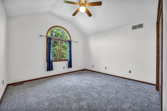 3578 County Line Rd, Madison, OH 44057 - unfurnished room featuring a ceiling fan, carpet, and vaulted ceiling