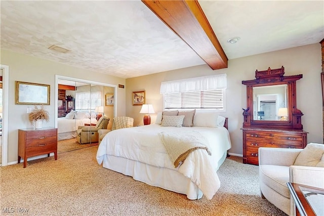 6803 County Road 22a, Bloomingdale, OH 43910 - bedroom featuring carpet floors, a closet, and beam ceiling