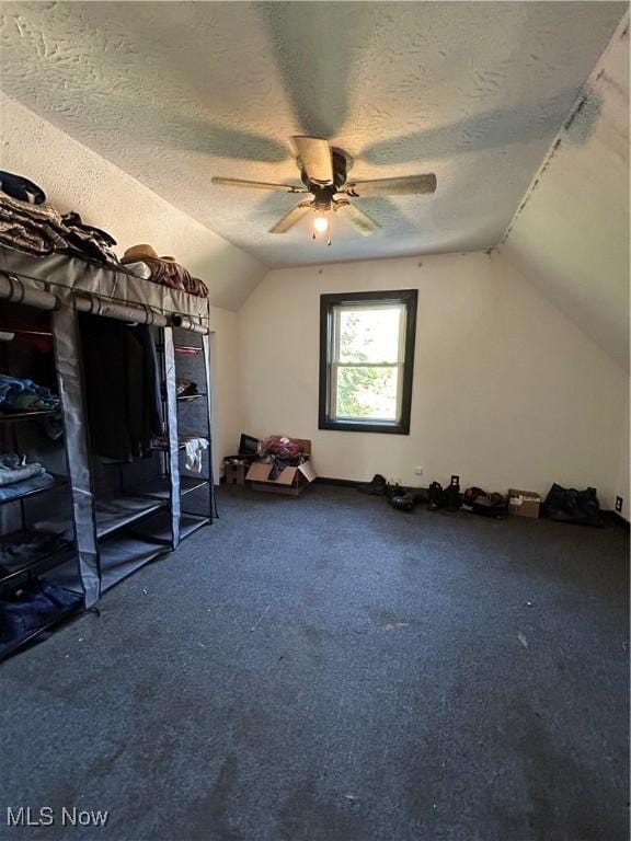 73 High St, Clay, WV 25043 - bonus room with vaulted ceiling, carpet floors, ceiling fan, and a textured ceiling