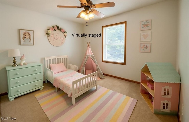 13781 Rustic Dr, North Royalton, OH 44133 - bedroom with light carpet and ceiling fan