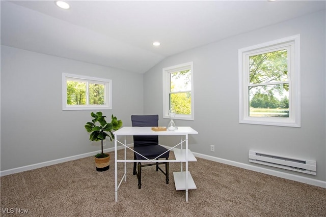 290 State Route 60, Greenwich, OH 44837 - carpeted office space featuring baseboard heating, lofted ceiling, healthy amount of natural light, and recessed lighting