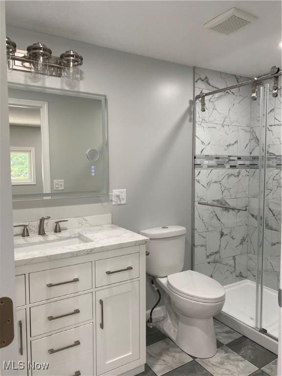 290 State Route 60, Greenwich, OH 44837 - bathroom featuring a marble finish shower, marble look tile flooring, and vanity