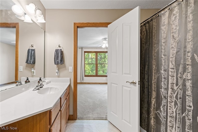 3519 Hawthorne Trl, Broadview Heights, OH 44147 - full bath featuring vanity, ceiling fan, and a shower with shower curtain