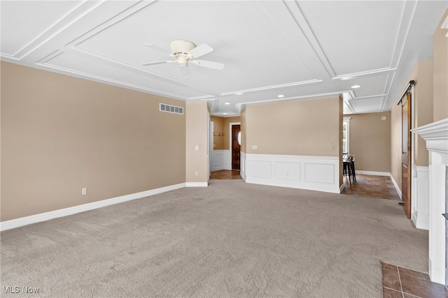 5215 River Rd, Madison, OH 44057 - unfurnished living room featuring attic access, carpet flooring, a ceiling fan, and recessed lighting