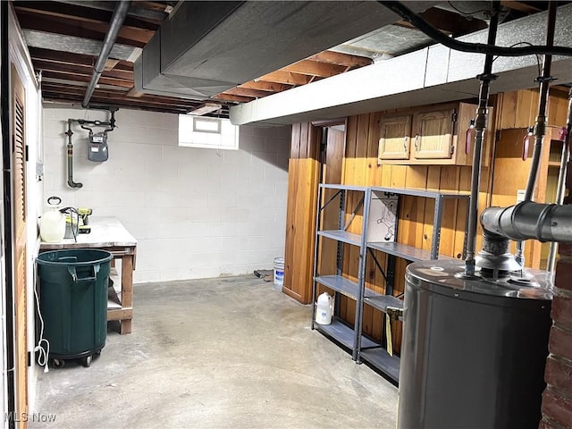 1760 Glenmount Ave, Akron, OH 44301 - basement with water heater and concrete block wall