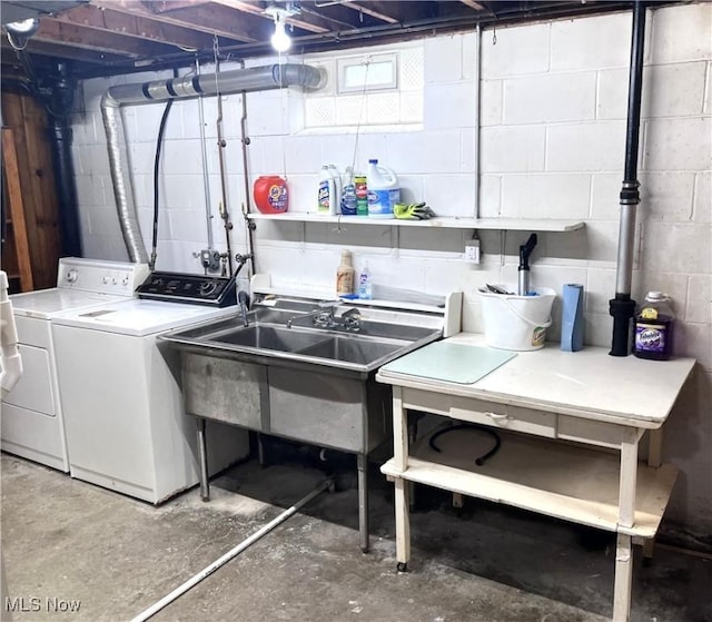 1760 Glenmount Ave, Akron, OH 44301 - unfinished below grade area featuring washer and dryer and a sink