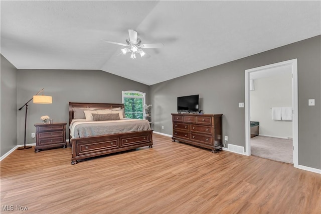 820 Old Spring Rd, Copley, OH 44321 - bedroom with light wood finished floors, lofted ceiling, and ceiling fan