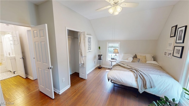 409 W Grant St, Kent, OH 44240 - bedroom with hardwood / wood-style flooring, lofted ceiling, a closet, and ceiling fan