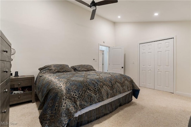 3316 Wadsworth Rd, Norton, OH 44203 - carpeted bedroom with recessed lighting, ceiling fan, and high vaulted ceiling