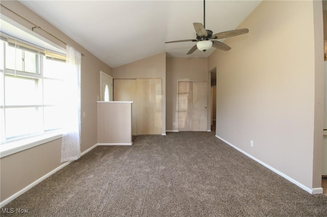 3886 Ascot Ct, Austintown, OH 44511 - unfurnished bedroom featuring lofted ceiling, carpet, and a ceiling fan