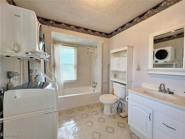 1307 W Ave, Elyria, OH 44035 - bathroom with shower / bathtub combination, vanity, a textured ceiling, and tile patterned floors