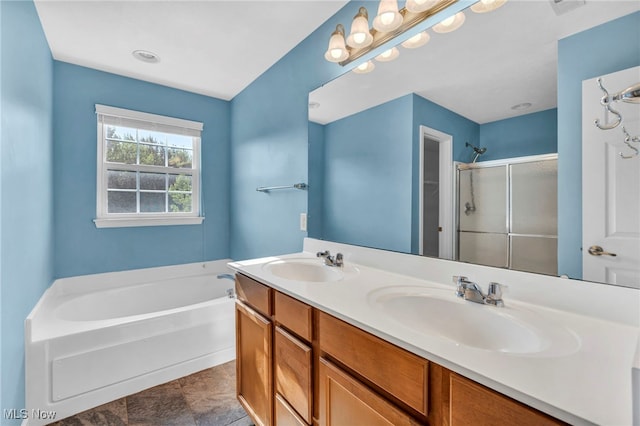 8581 Hazelwood Run, North Ridgeville, OH 44039 - full bath featuring a garden tub, double vanity, and a stall shower