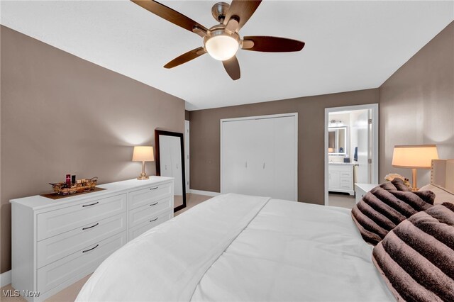 2910 N Bay Dr Unit L11, Westlake, OH 44145 - bedroom featuring ceiling fan and connected bathroom