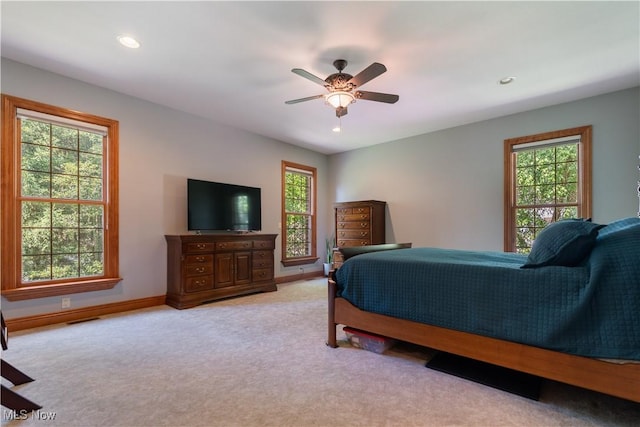 2840 Barclay Cir NW, North Canton, OH 44720 - bedroom featuring light carpet, ceiling fan, and recessed lighting