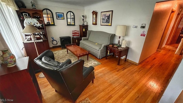 237 Kraft St, Berea, OH 44017 - living room with light wood-type flooring and a wood stove
