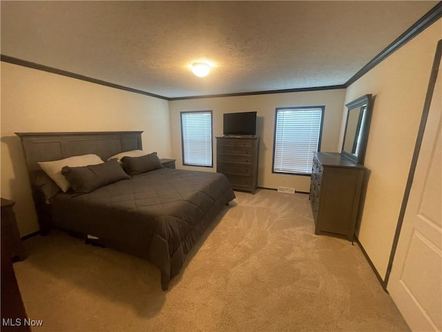 83478 Monzula Rd, Cadiz, OH 43907 - bedroom with ornamental molding, light carpet, and a textured ceiling
