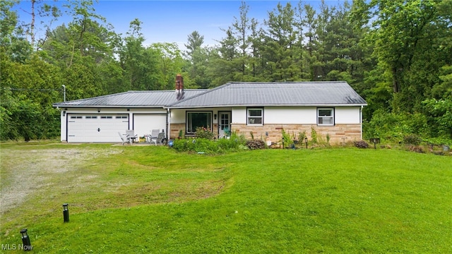 8902 Taylor May Rd, Chagrin Falls, OH 44023 - single story home featuring driveway, a front yard, a garage, and a chimney