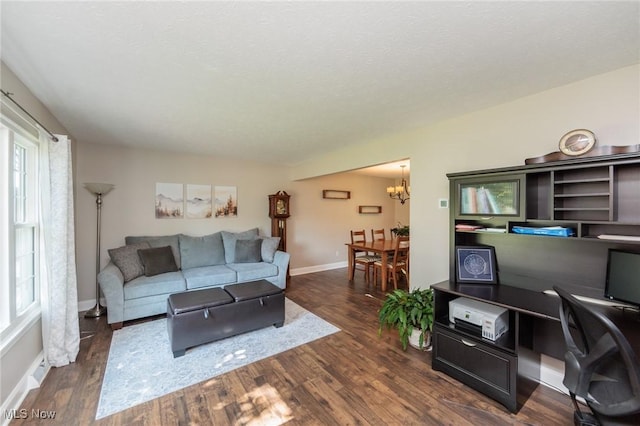 14344 S Gateway Dr, North Royalton, OH 44133 - living area featuring dark wood-style floors, a chandelier, and an office area