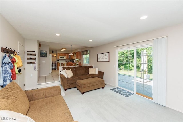 14344 S Gateway Dr, North Royalton, OH 44133 - living room featuring light carpet and recessed lighting