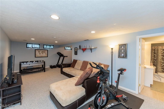 14344 S Gateway Dr, North Royalton, OH 44133 - living room featuring recessed lighting, carpet floors, and a textured ceiling