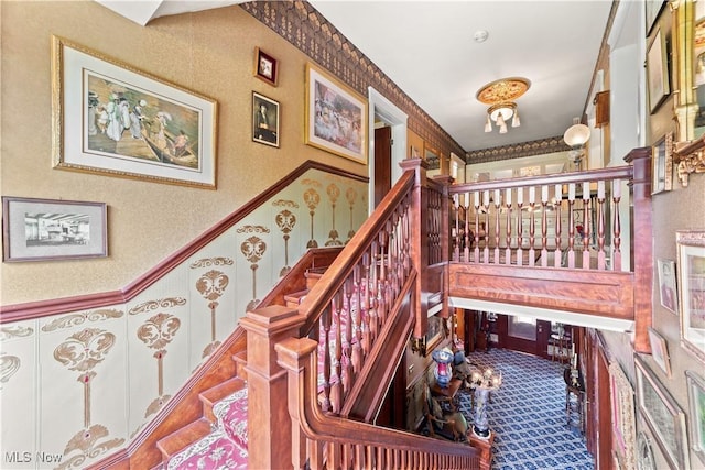 10921 Wade Park Ave, Cleveland, OH 44106 - stairway with wallpapered walls