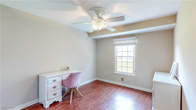 2591 Jefferson Pl Unit C, Stow, OH 44224 - office with a ceiling fan, wood finished floors, and a textured ceiling