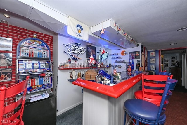 26788 Skyline Dr, Olmsted Twp, OH 44138 - indoor dry bar featuring carpet flooring and baseboards