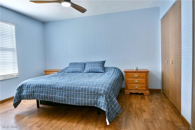 3189 Woodland Trl Unit A, Cortland, OH 44410 - bedroom featuring wood finished floors, a closet, multiple windows, and a ceiling fan