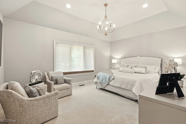 3880 Waterford Ct, Orange, OH 44122 - bedroom with light carpet, a chandelier, and recessed lighting