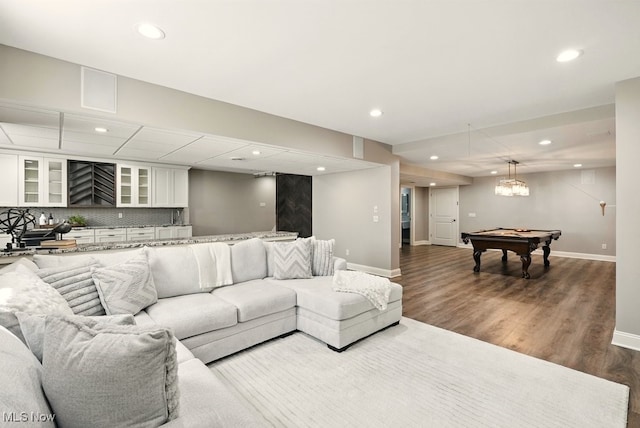 3880 Waterford Ct, Orange, OH 44122 - living room with recessed lighting, billiards table, and dark wood-style flooring