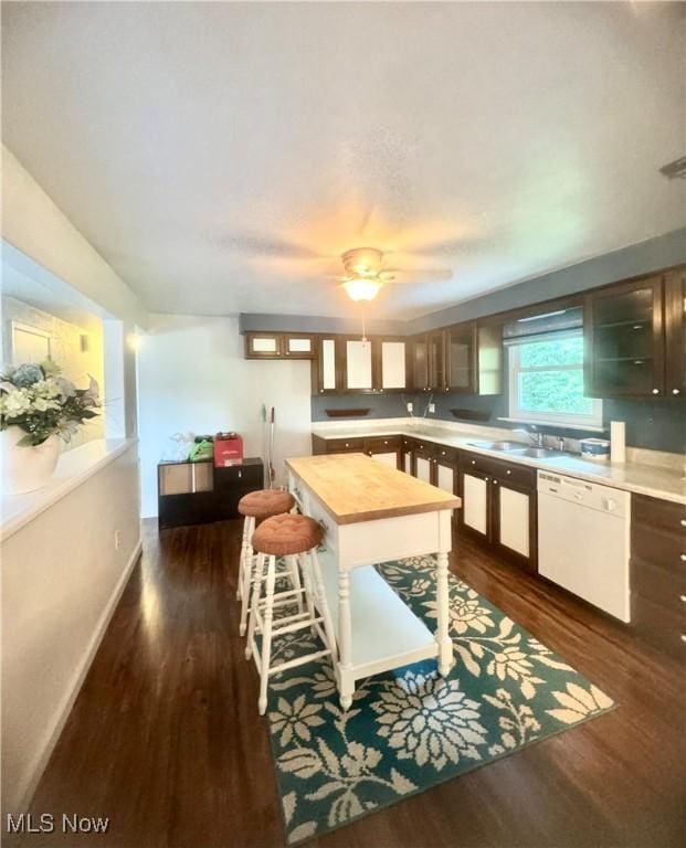 1104 Lantern, East Liverpool, OH 43920 - kitchen with dishwasher, dark wood finished floors, ceiling fan, and wooden counters