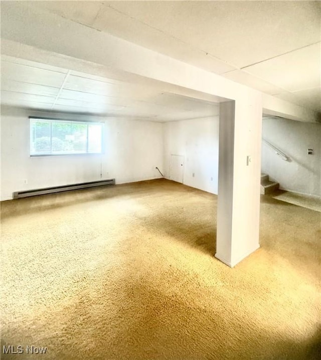 1104 Lantern, East Liverpool, OH 43920 - basement with baseboard heating, stairs, and carpet