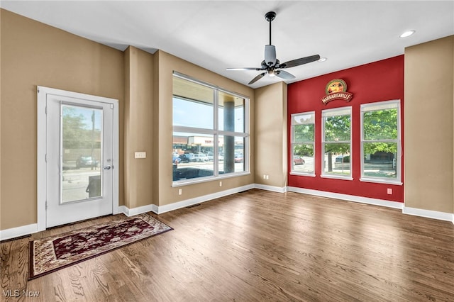 11901 Detroit Ave, Lakewood, OH 44107 - unfurnished room featuring wood finished floors, ceiling fan, and recessed lighting