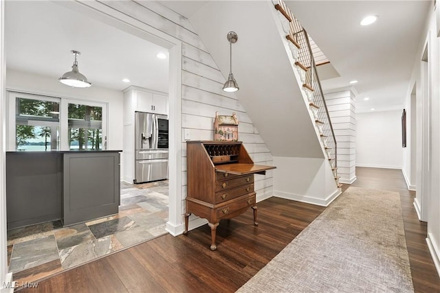 263 E Pne Lake Rd, North Lima, OH 44452 - corridor featuring stairs, wood finished floors, and recessed lighting