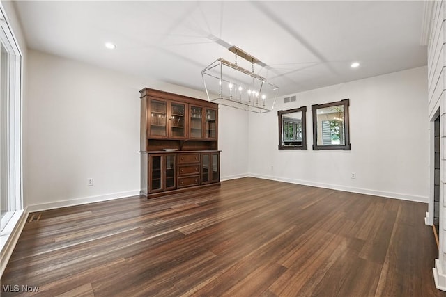 263 E Pne Lake Rd, North Lima, OH 44452 - unfurnished living room with dark wood-style floors, recessed lighting, and a chandelier