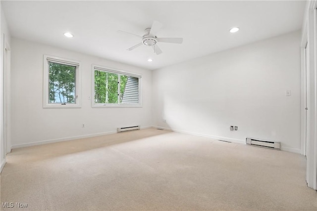263 E Pne Lake Rd, North Lima, OH 44452 - empty room featuring a baseboard heating unit, light carpet, recessed lighting, and a ceiling fan