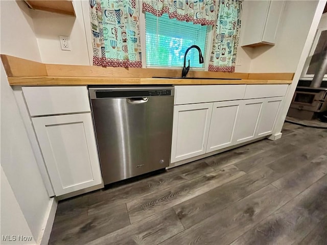 4807 Laskey Rd, Rome, OH 44085 - kitchen featuring dishwasher, wooden counters, and dark wood-style flooring