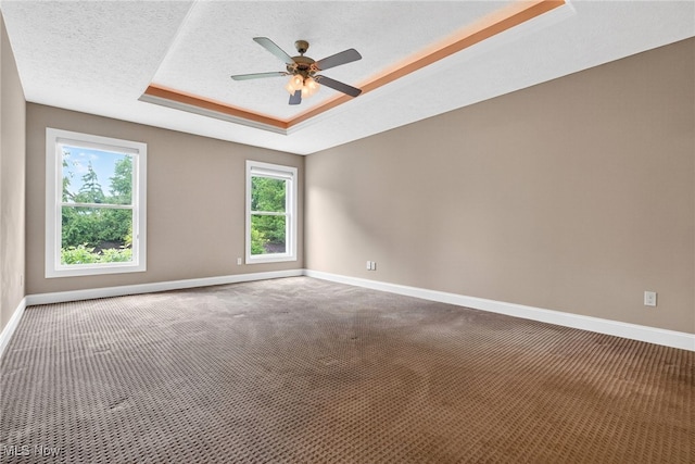 498 Water Pointe Ln, Brunswick, OH 44212 - spare room with a tray ceiling, carpet flooring, a ceiling fan, and a textured ceiling