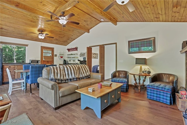 11140 Andrus Dr, Glouster, OH 45732 - living room featuring a ceiling fan, wood ceiling, and wood finished floors