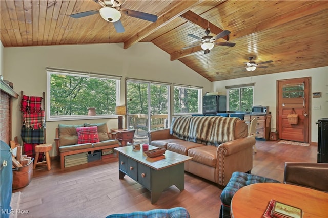 11140 Andrus Dr, Glouster, OH 45732 - living area with a ceiling fan, light wood-style flooring, and wood ceiling