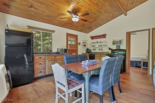 11140 Andrus Dr, Glouster, OH 45732 - dining space with vaulted ceiling, wood ceiling, light wood-type flooring, ceiling fan, and heating unit