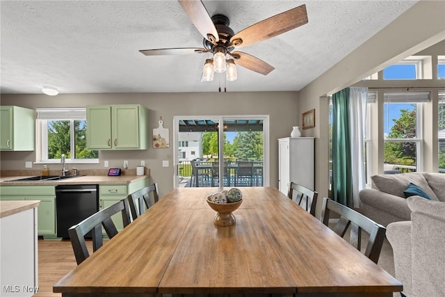 866 Brightwood Ct, Brunswick, OH 44212 - dining room featuring a textured ceiling, a ceiling fan, and light wood-style flooring