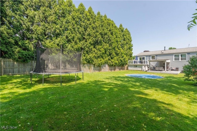 4950 Trafalgar St SW, Canton, OH 44706 - fenced backyard with a trampoline and a wooden deck