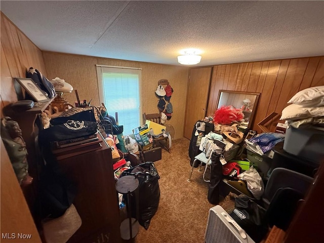 44534 US Highway 36, Coshocton, OH 43812 - bedroom with carpet floors, a textured ceiling, and wooden walls