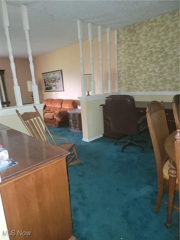 5622 Donna Dr, Ashtabula, OH 44004 - office space with wallpapered walls, carpet floors, and a textured ceiling