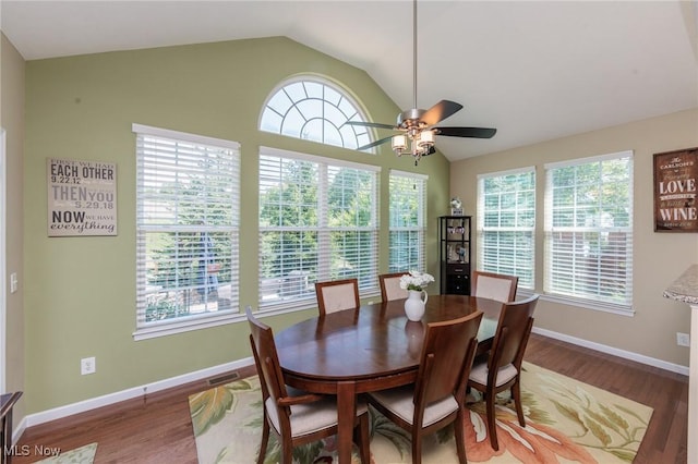 3139 Junior Pkwy, Brunswick, OH 44212 - dining area featuring lofted ceiling, a ceiling fan, and wood finished floors