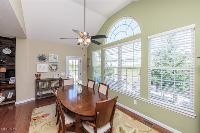 3139 Junior Pkwy, Brunswick, OH 44212 - dining space featuring lofted ceiling, wood finished floors, and ceiling fan