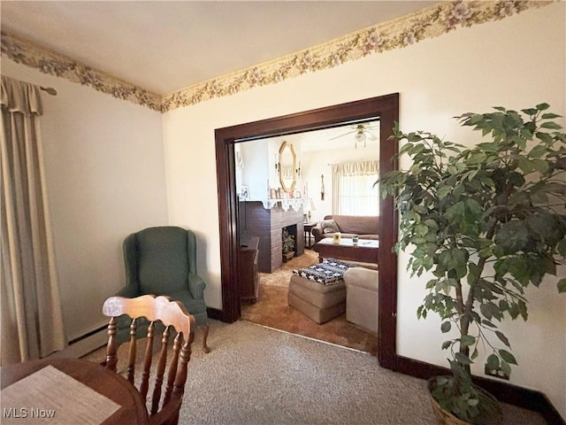 707 Jefferson St, Toronto, OH 43964 - living area with carpet flooring and a brick fireplace