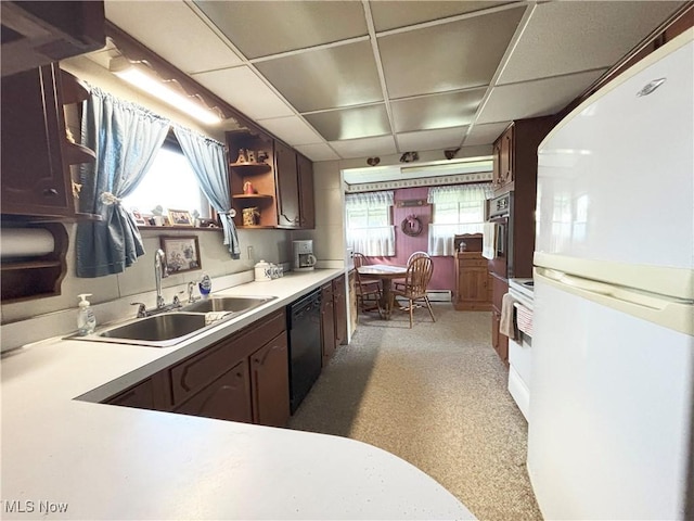 707 Jefferson St, Toronto, OH 43964 - kitchen featuring freestanding refrigerator, black dishwasher, open shelves, a paneled ceiling, and light countertops