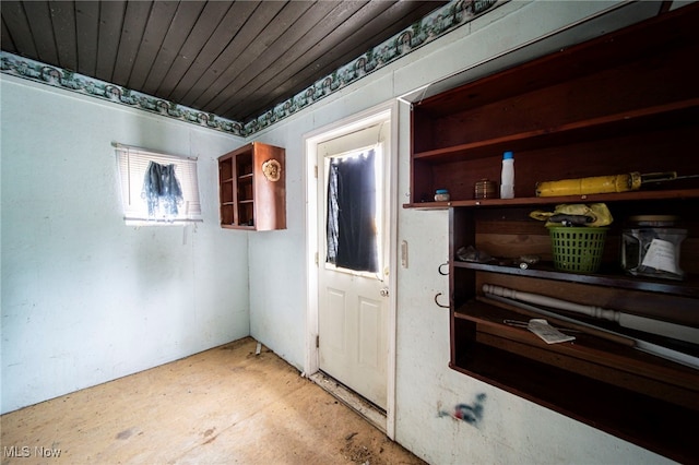 238 Whitney St, Conneaut, OH 44030 - interior space with unfinished concrete flooring and wood ceiling